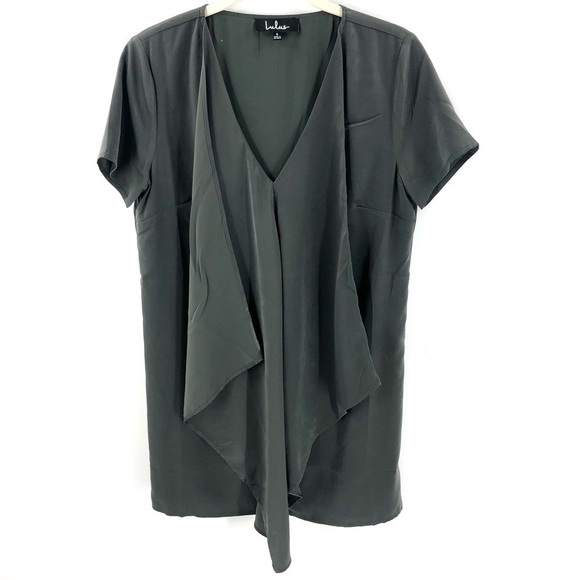 Lulu's Dear Friend Drape Front Shift Dress Gray Green Size Small - Picture 2 of 8
